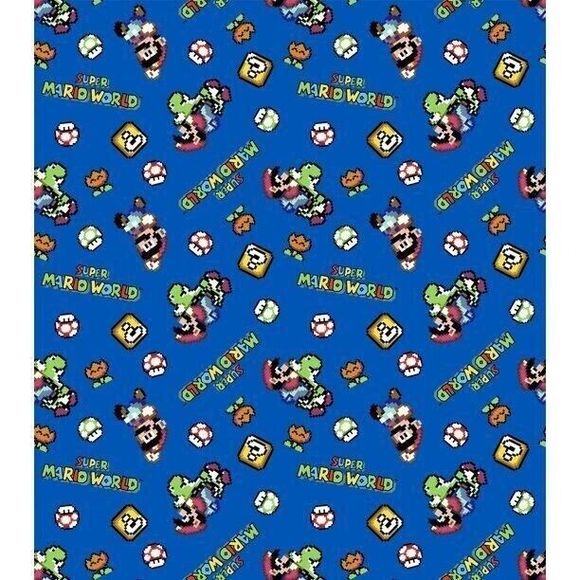 Super Mario World Nintendo Retro Toss Fat Quarter Precut 18 x 22-in Blue Cotton - Picture 2 of 3